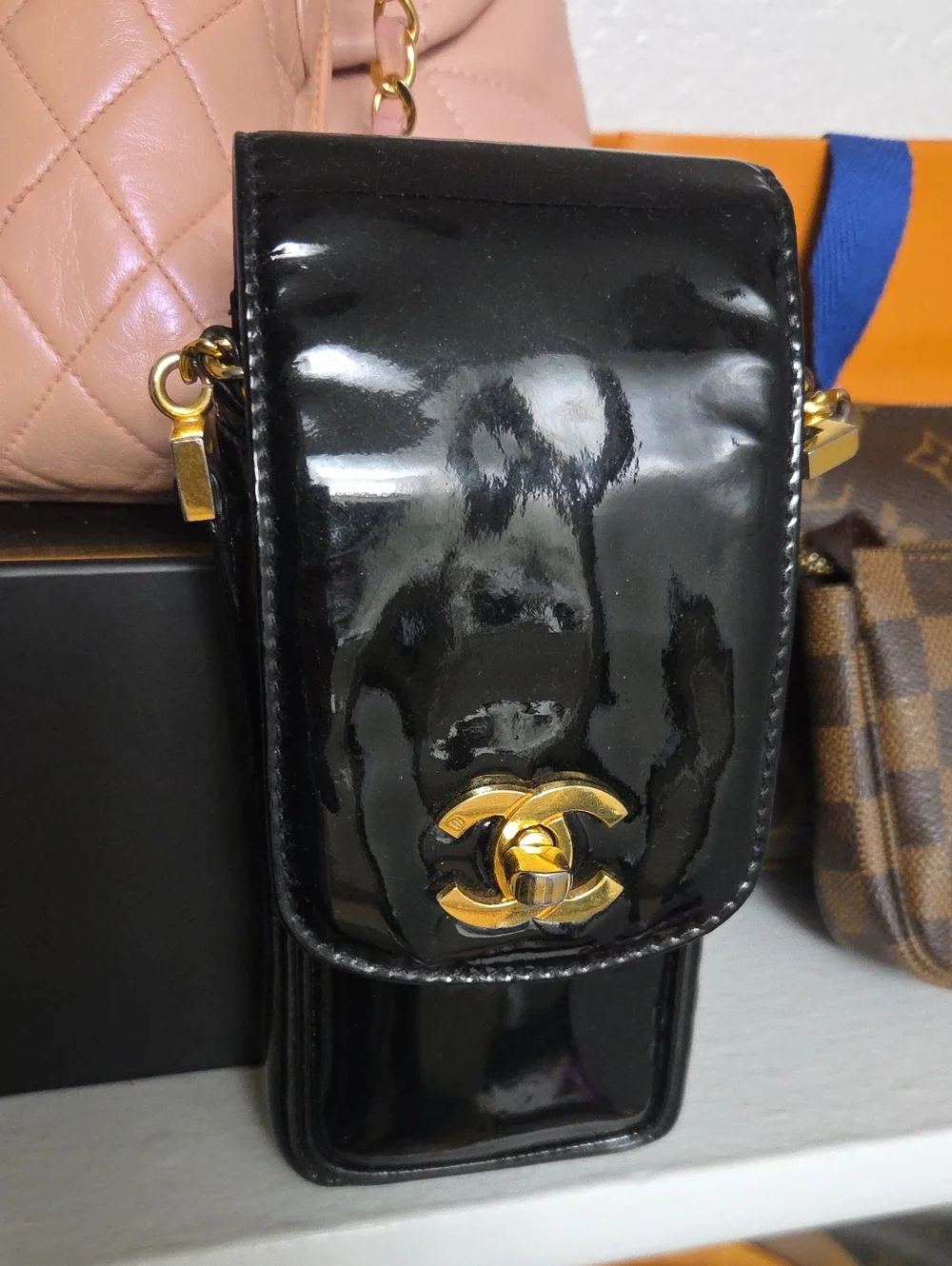 Chanel Vintage Patent Leather CC Phone Holder Crossbody